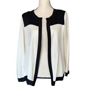 Misook Black & White Colorblock Open Front Cardigan Sweater Womens Size M